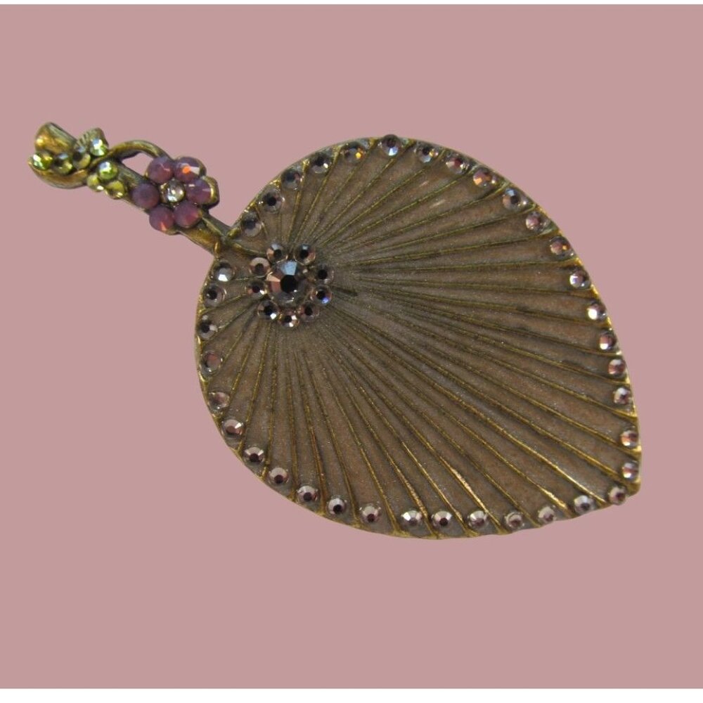 Vintage Anne Koplik Designs Palm Leaf Fan Rhinestone Brooch